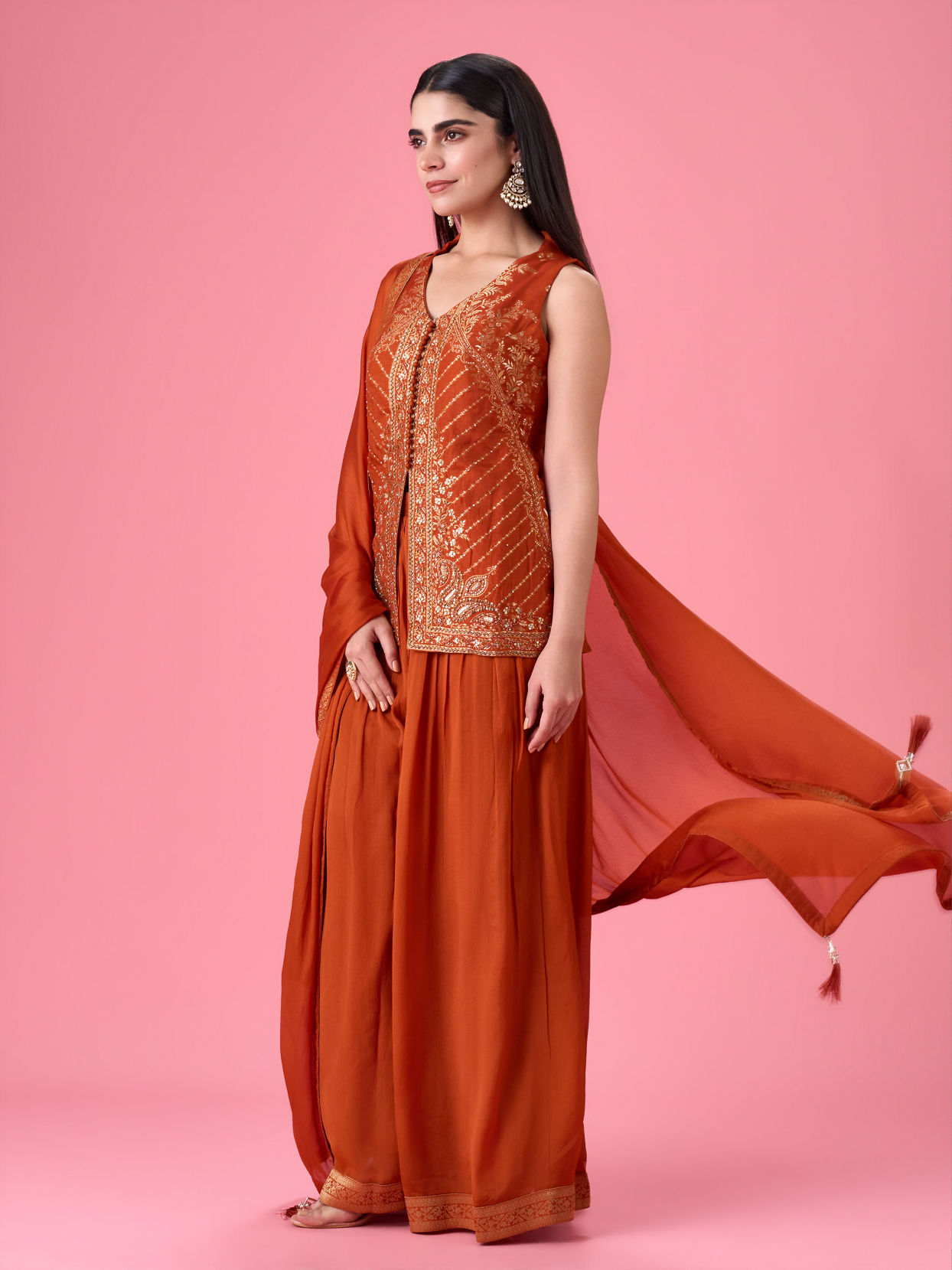 Mohey Women Vibrant Orange Palazzo Suit