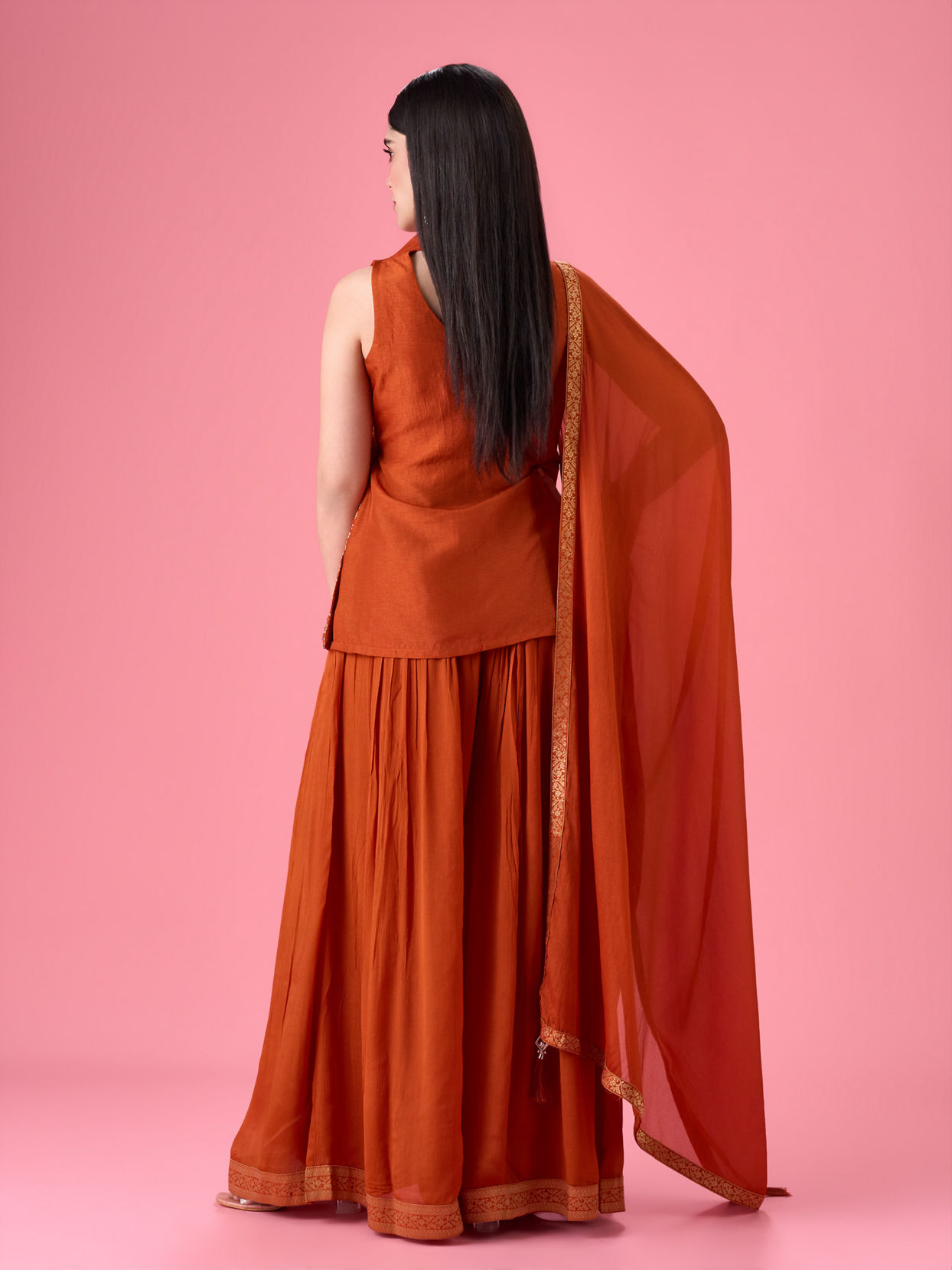 Mohey Women Vibrant Orange Palazzo Suit