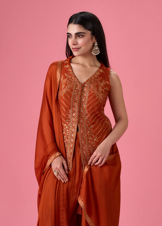 Mohey Women Vibrant Orange Palazzo Suit