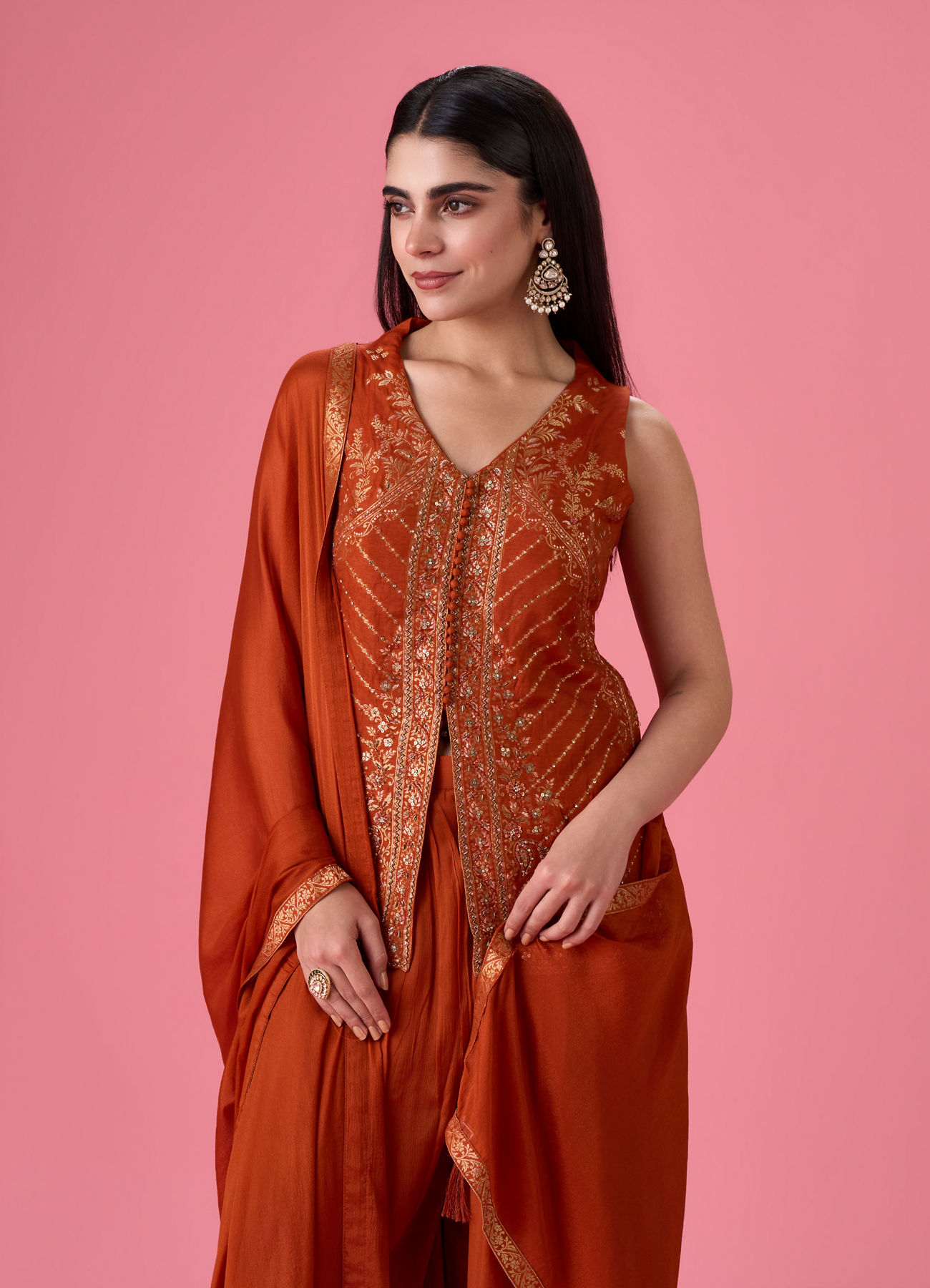 Mohey Women Vibrant Orange Palazzo Suit