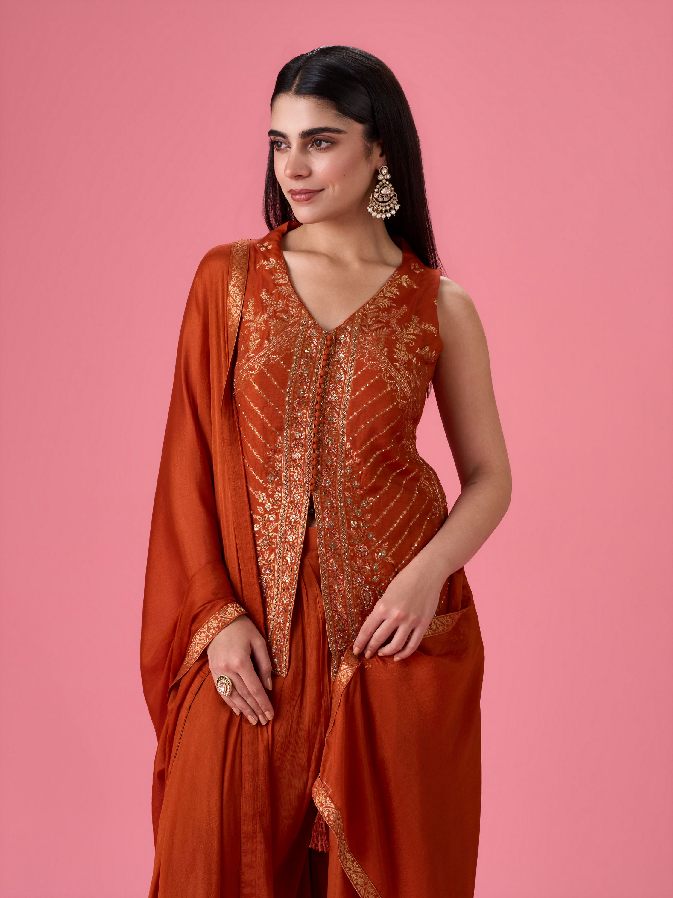 Mohey Women Vibrant Orange Palazzo Suit