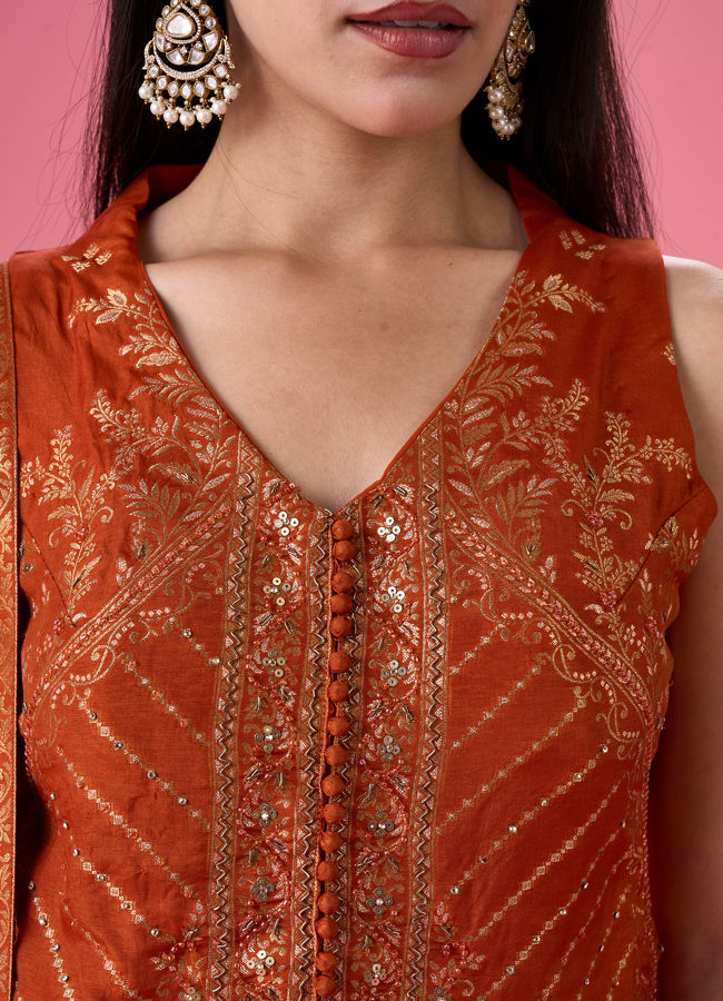 Mohey Women Vibrant Orange Palazzo Suit