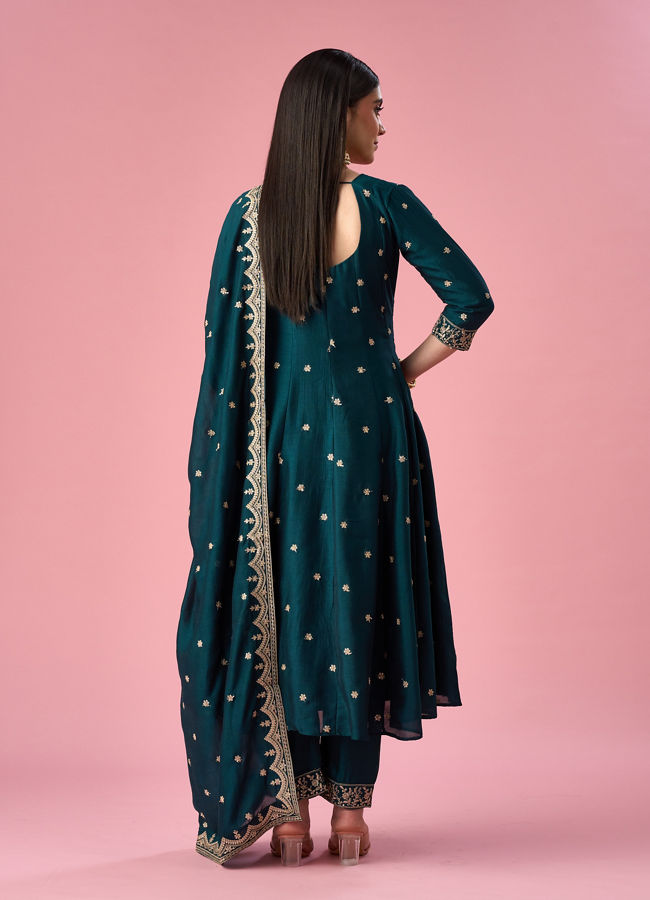 Mohey Women Green Art Silk Anarkali Suit with Sequin Work