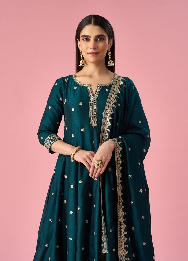 Mohey Women Green Art Silk Anarkali Suit with Sequin Work