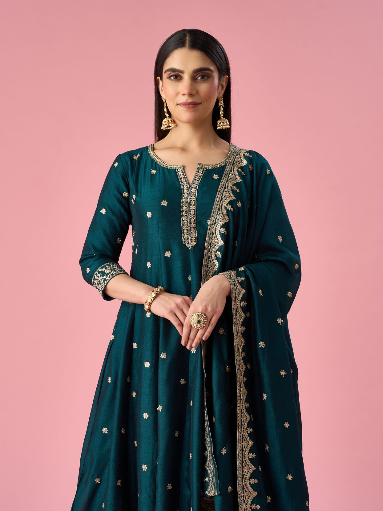 Mohey Women Green Art Silk Anarkali Suit with Sequin Work