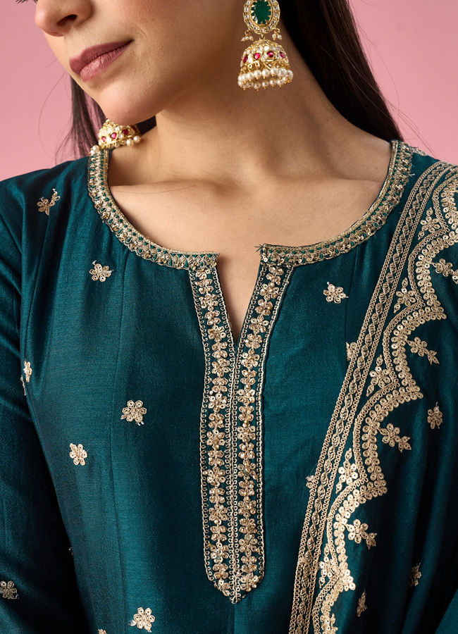 Mohey Women Green Art Silk Anarkali Suit with Sequin Work