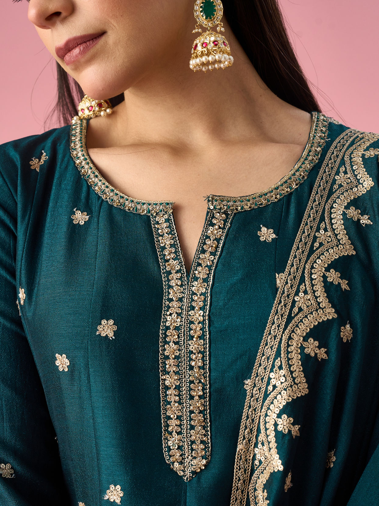 Mohey Women Green Art Silk Anarkali Suit with Sequin Work