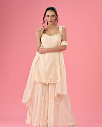 Mohey Women Elegant Georgette Cream Sharara Suit