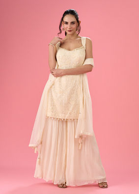 Mohey Women Elegant Georgette Cream Sharara Suit