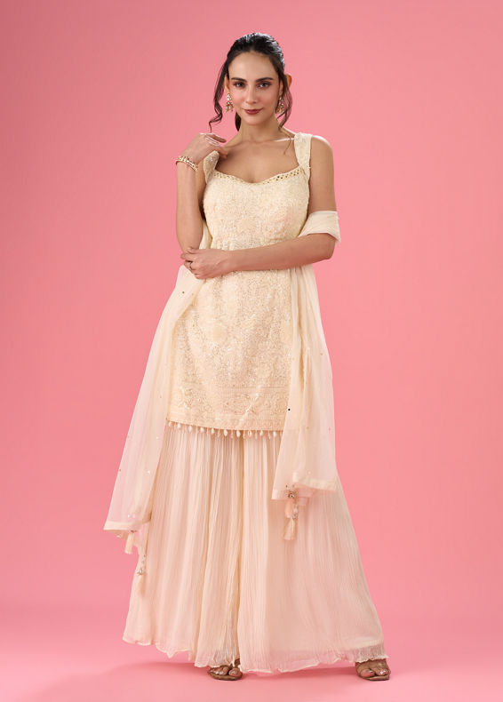 Mohey Women Elegant Georgette Cream Sharara Suit