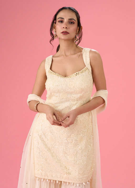 Mohey Women Elegant Georgette Cream Sharara Suit