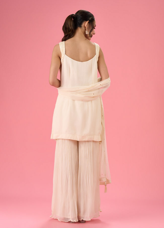 Mohey Women Elegant Georgette Cream Sharara Suit