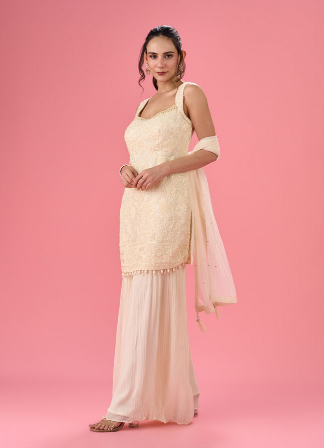 Mohey Women Elegant Georgette Cream Sharara Suit