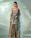Mohey Women Green Organza Palazzo Suit with Mirror Work