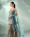 Mohey Women Green Organza Palazzo Suit with Mirror Work