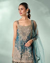 Mohey Women Green Organza Palazzo Suit with Mirror Work