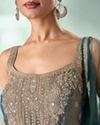 Mohey Women Green Organza Palazzo Suit with Mirror Work