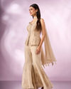 Mohey Women Cream Tissue Palazzo Suit with Cutdana Work