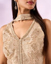 Mohey Women Cream Tissue Palazzo Suit with Cutdana Work