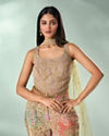 Mohey Women Green Chinon Indo Western Top with Palazzo and Dupatta