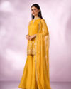 Mohey Women Yellow Tissue Palazzo Suit with Cutdana Work