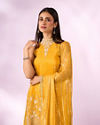Mohey Women Yellow Tissue Palazzo Suit with Cutdana Work
