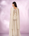 Mohey Women Cream Chinon Palazzo Suit with Embroidery