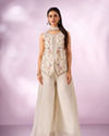 Mohey Women Cream Chinon Palazzo Suit with Embroidery