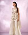 Mohey Women Cream Chinon Palazzo Suit with Embroidery