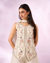 Mohey Women Cream Chinon Palazzo Suit with Embroidery