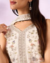 Mohey Women Cream Chinon Palazzo Suit with Embroidery