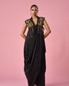 Mohey Women Black Satin Indo Western with Sequin Work