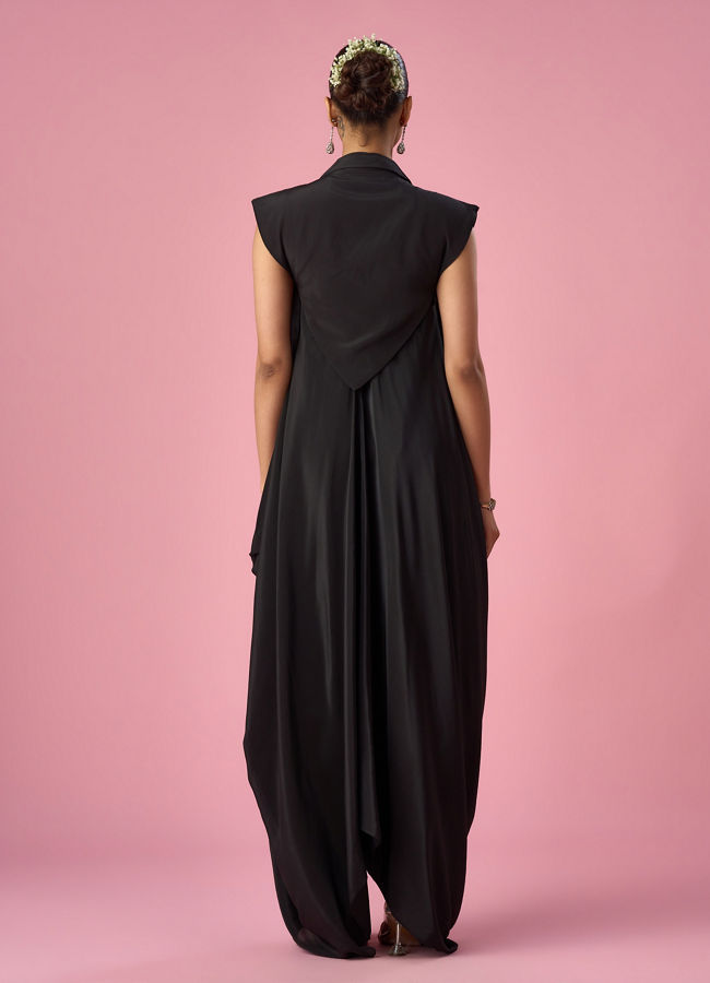 Mohey Women Black Satin Indo Western with Sequin Work