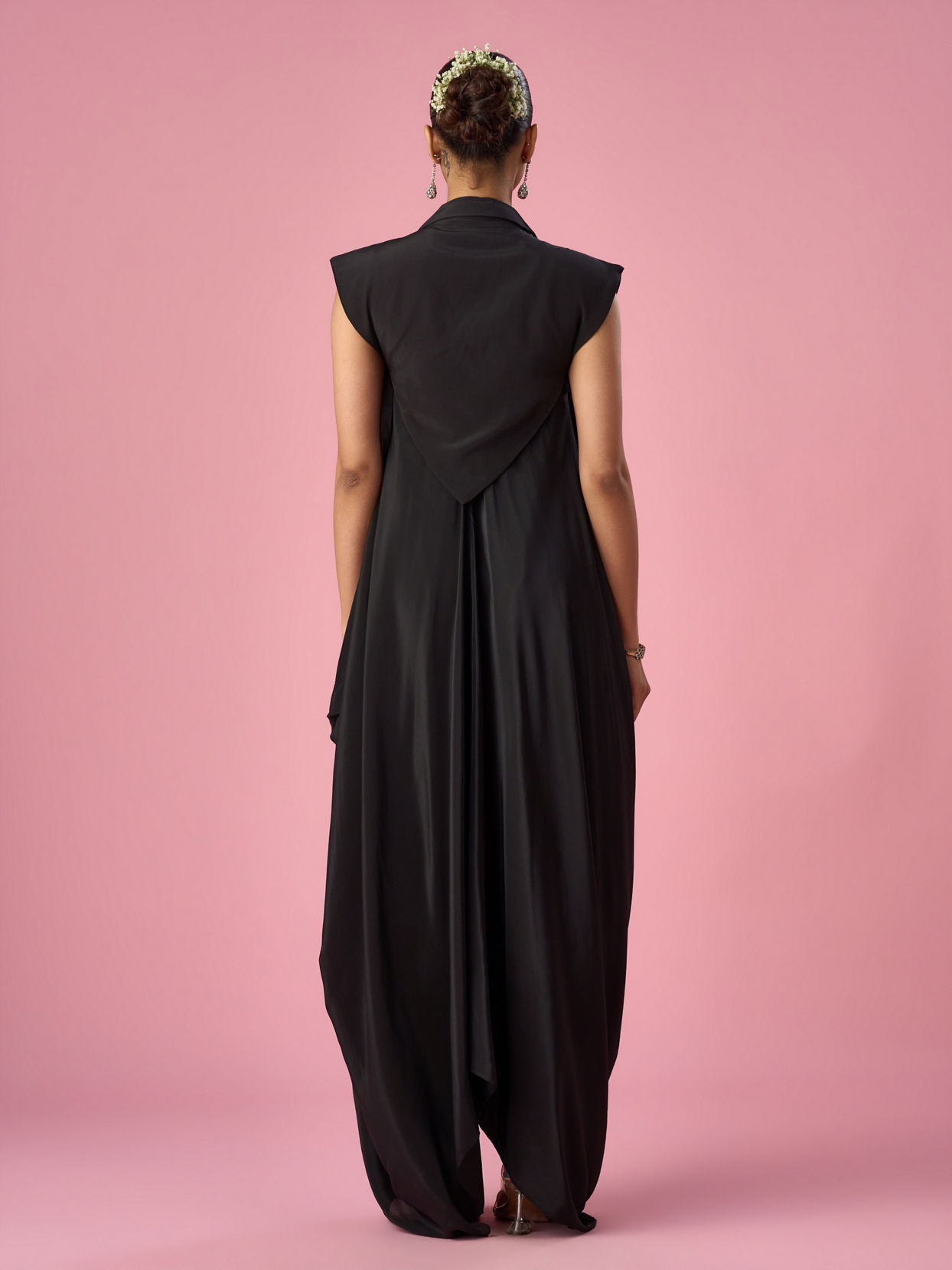 Mohey Women Black Satin Indo Western with Sequin Work
