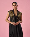 Mohey Women Black Satin Indo Western with Sequin Work