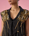 Mohey Women Black Satin Indo Western with Sequin Work