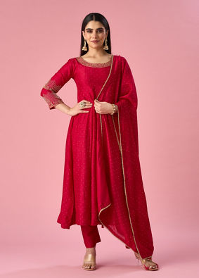 Mohey Women Pink Art Silk Anarkali Suit