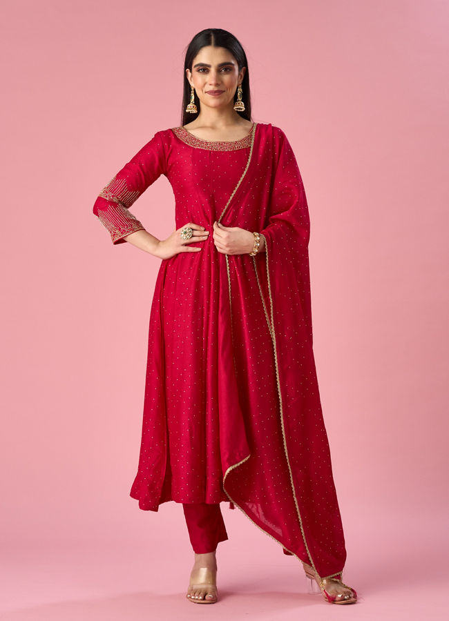 Mohey Women Pink Art Silk Anarkali Suit