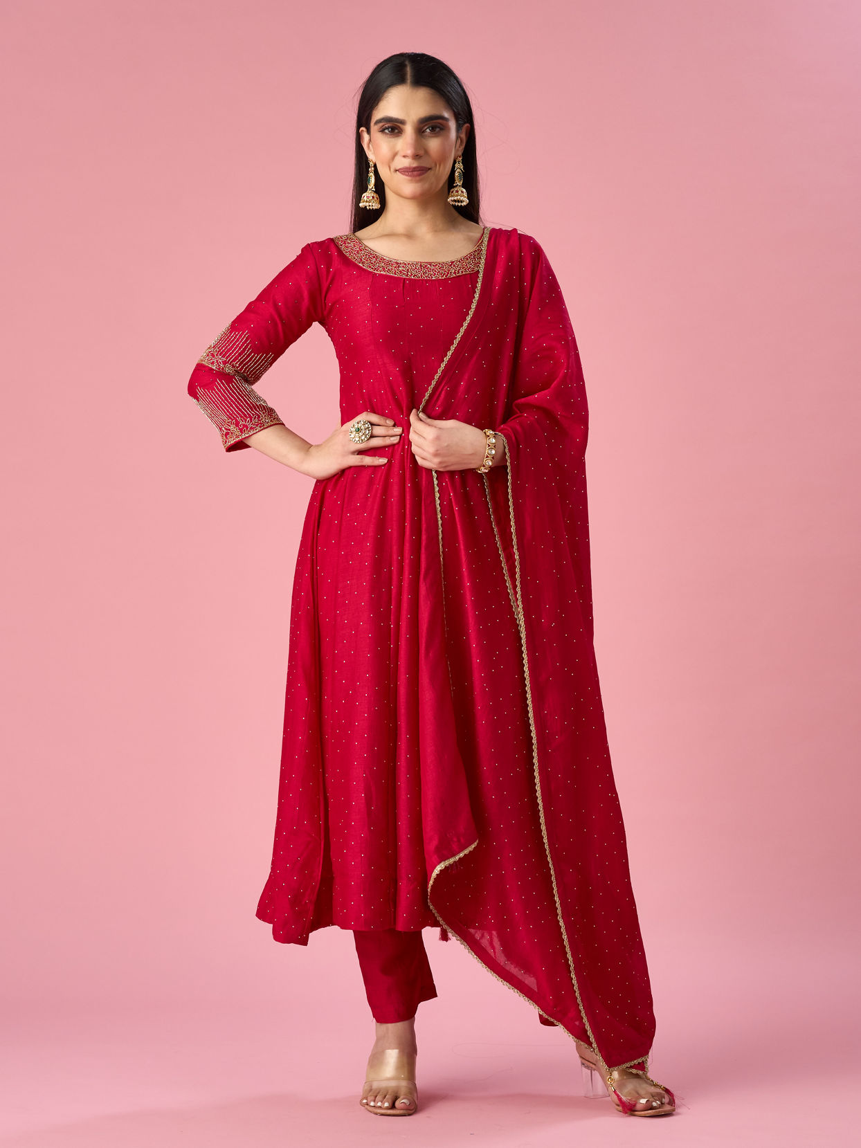 Mohey Women Pink Art Silk Anarkali Suit