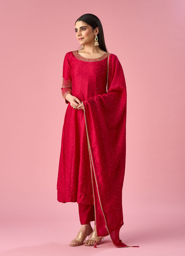 Mohey Women Pink Art Silk Anarkali Suit