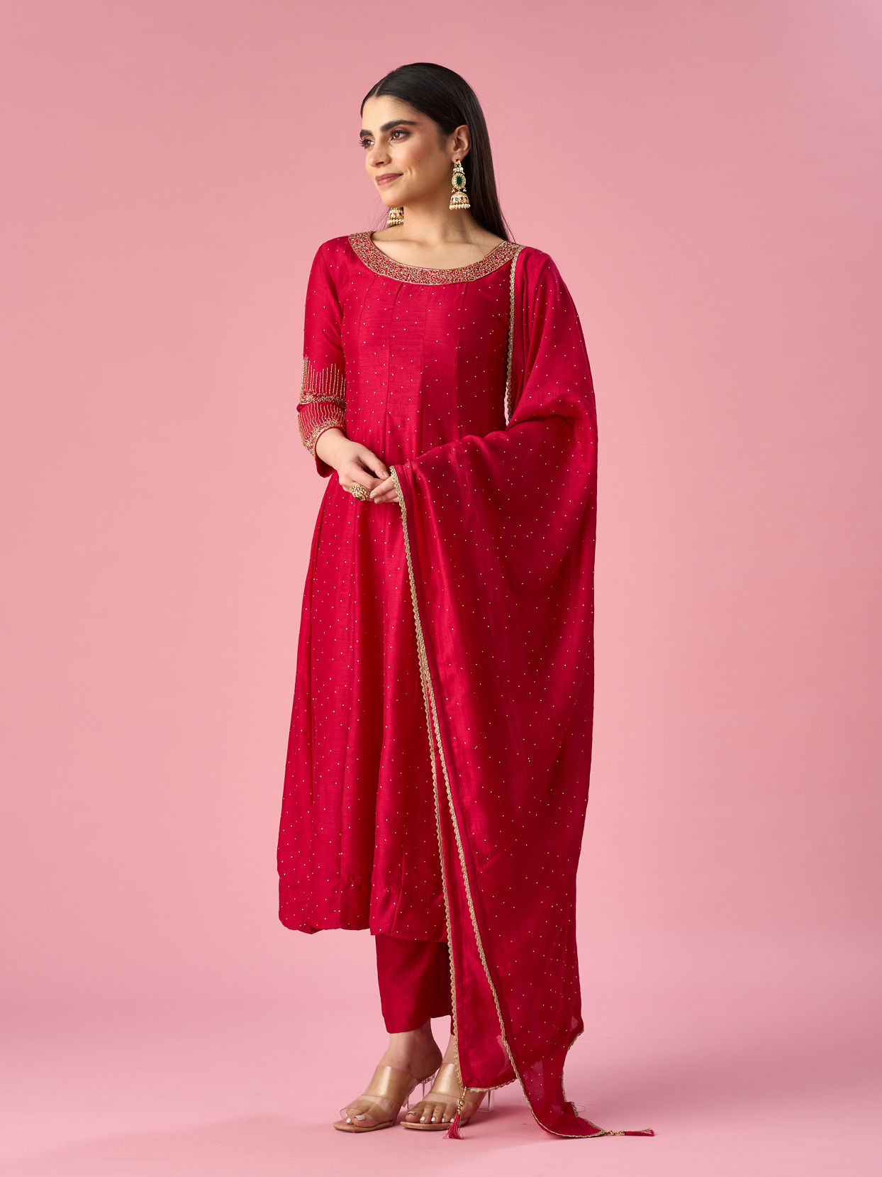 Mohey Women Pink Art Silk Anarkali Suit