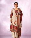 Mohey Women Cream Chinon Stitched Suit with Hand Embroidery
