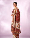 Mohey Women Cream Chinon Stitched Suit with Hand Embroidery