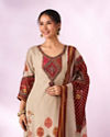 Mohey Women Cream Chinon Stitched Suit with Hand Embroidery