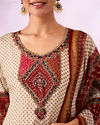 Mohey Women Cream Chinon Stitched Suit with Hand Embroidery