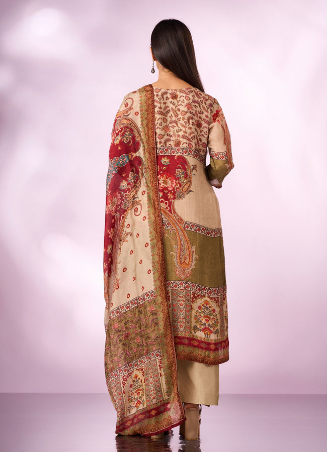Mohey Women Green Chinon Stitched Suit with Hand Embroidery