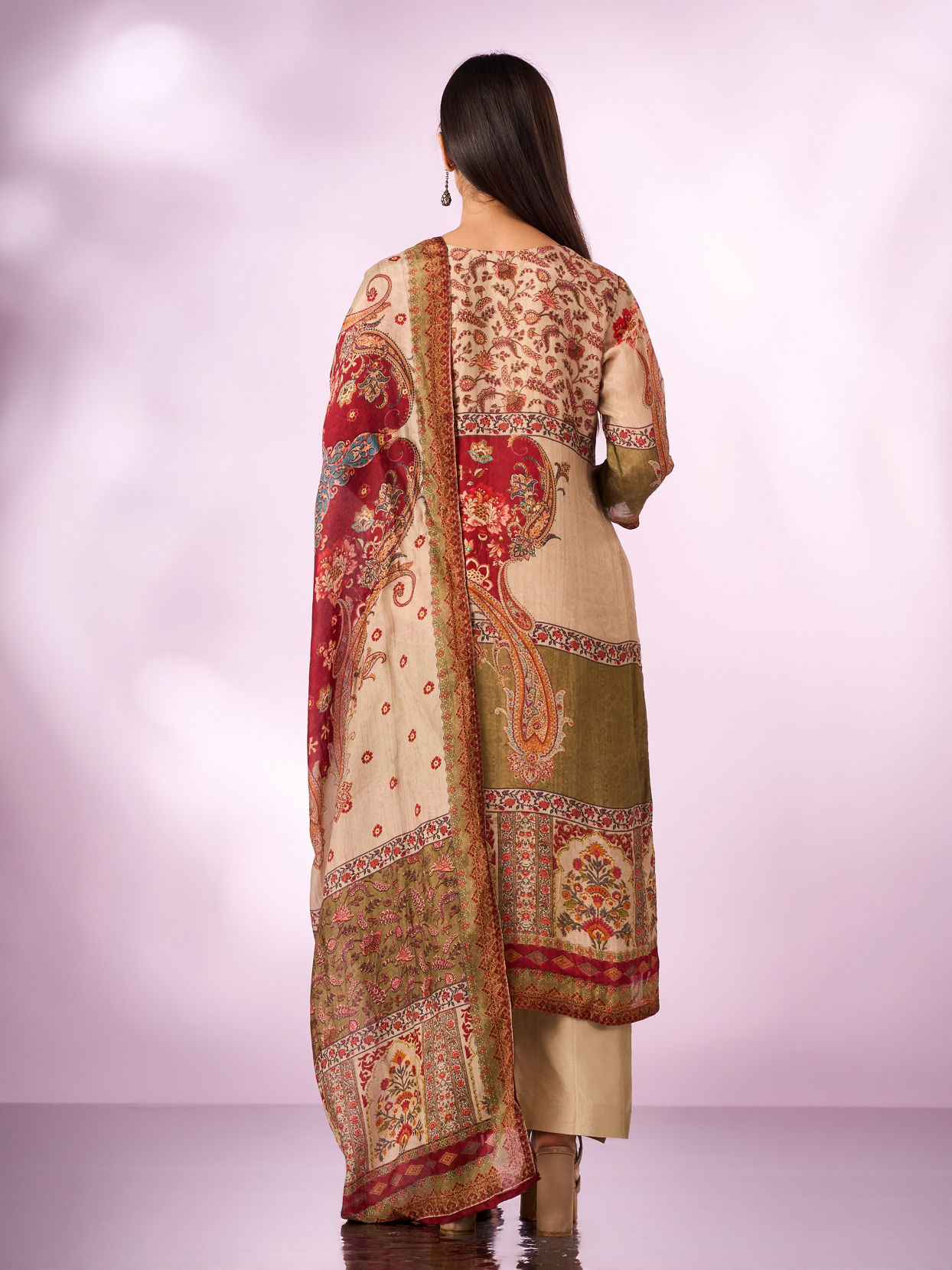 Mohey Women Green Chinon Stitched Suit with Hand Embroidery