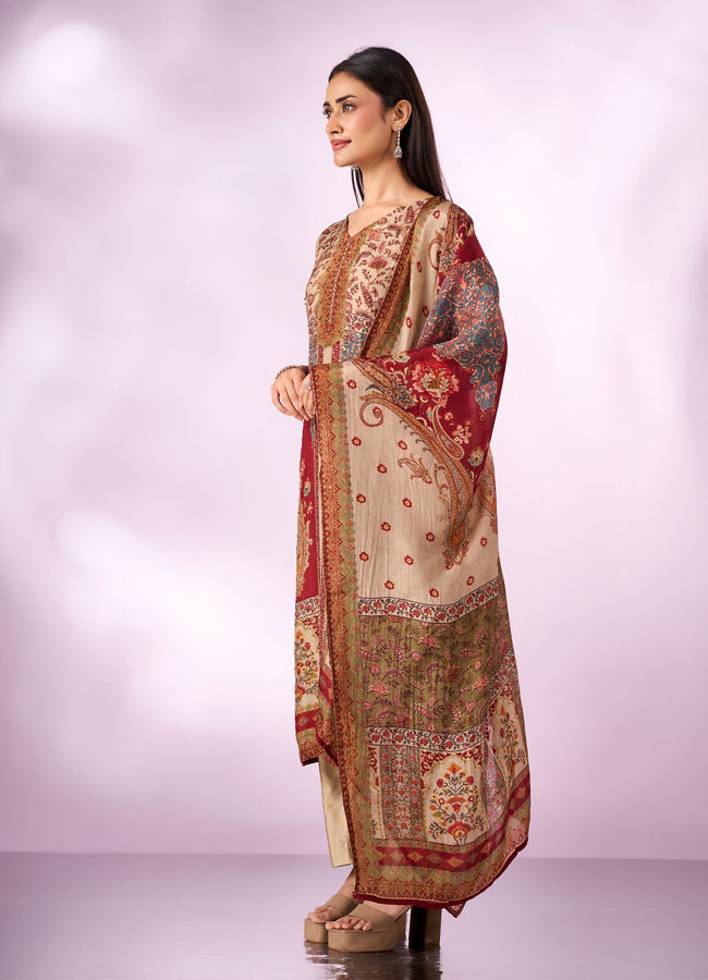 Mohey Women Green Chinon Stitched Suit with Hand Embroidery