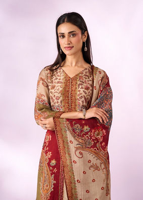 Mohey Women Green Chinon Stitched Suit with Hand Embroidery