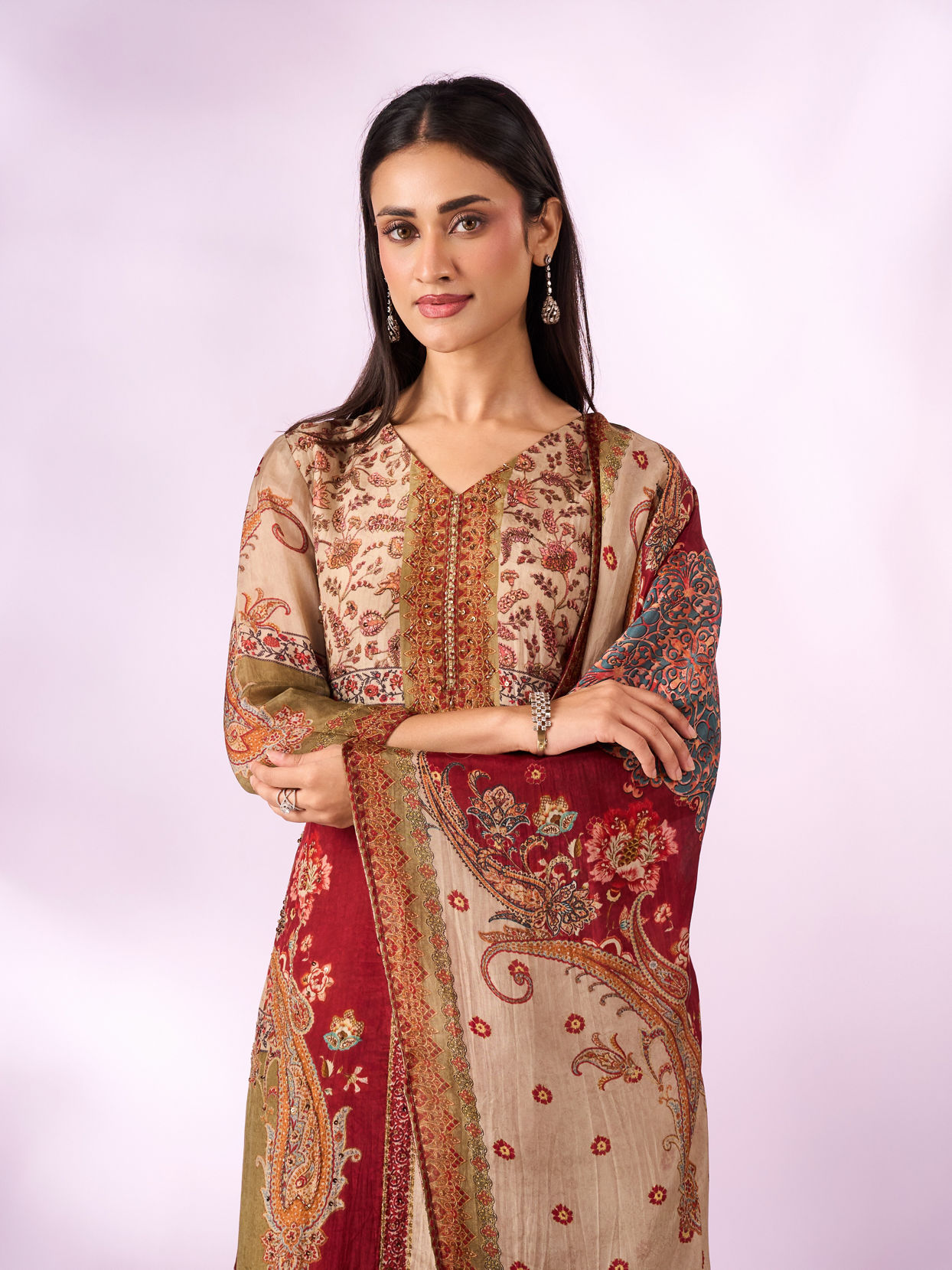 Mohey Women Green Chinon Stitched Suit with Hand Embroidery
